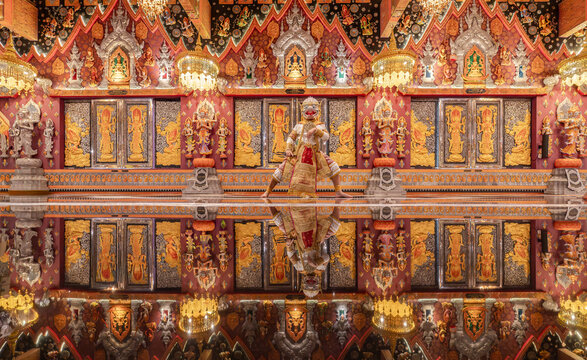 Fototapeta Majestic Masked Dance Performance in Vibrant Cultural Venue