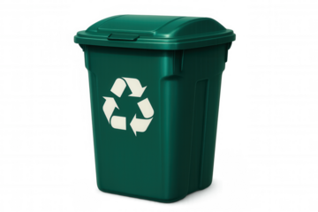Green recycling bin with recycling symbol promoting environmental sustainability, isolated on transparent background