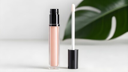 Clear Lip Gloss Wand Mini Mockup with Short Blank Tube on Elegant Background &ndash; Modern Cosmetic Packaging for Beauty, Makeup, Branding, and Product Design Showcase