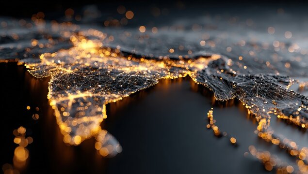 A detailed abstract representation of India's urban landscape, with illuminated city lights