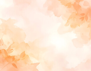  Soft abstract watercolor background with warm peach and orange tones and subtle leaf silhouettes