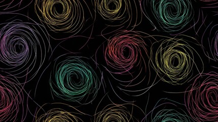 Colorful Seamless Pattern of Digital Rainbows With Abstract Lines