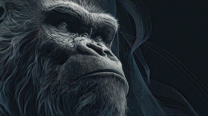 Regal Gorilla Logo Featuring Abstract Line Art Design in Dark Tones