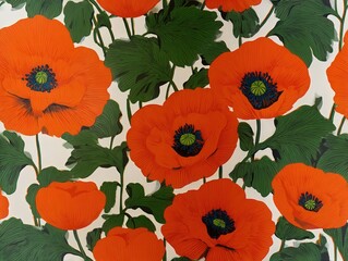 Vibrant Orange Poppy Pattern Evokes Nostalgia for Vintage Decor