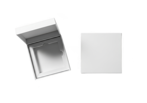 Open white box and lid isolated on transparent background