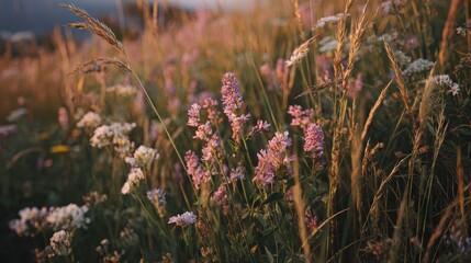 Cinematic Close-Up of Wild Plants Under Warm Sunset Light