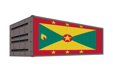 Grenada national flag with shipping container