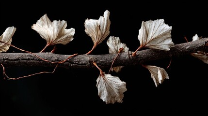 Drying White Leaves on a Cracking Branch