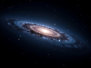 Stunning AI-generated image of a spiral galaxy.  Deep blue hues, bright core, and scattered stars create a cosmic backdrop perfect for science, space, or fantasy themes.