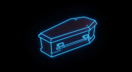 Neon blue lit coffin digital illustration