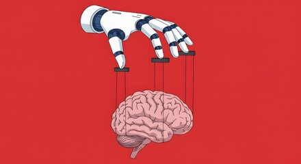 Robot Hand Controlling a Human Brain with Strings AI Dominance