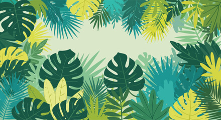 Fototapeta premium Tropical leaves create a vibrant jungle frame, perfect for summer designs and branding