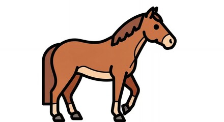 Fototapeta premium Animated brown horse illustration for children's book or educational project, perfect for animal themes