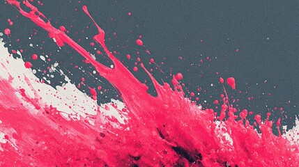 Abstract painting with vibrant pink splashes on a gray background