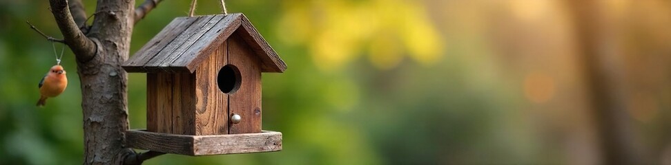 Charming birdhouse crafted from reclaimed wood, adding rustic charm to any home decor Perfect for spring or garden-themed settings Hang it on a porch, tree, or fence , nature, handmade, home decor