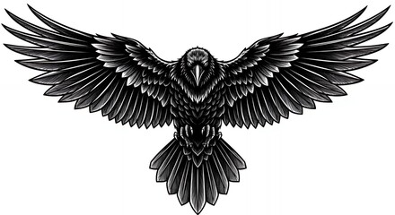 Obraz premium Majestic raven soaring with wings spread wide, a symbol of power and mystery in striking black design