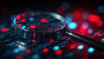 Magnifying glass focusing on digital code