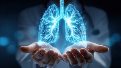 Medical image of lungs held in hands