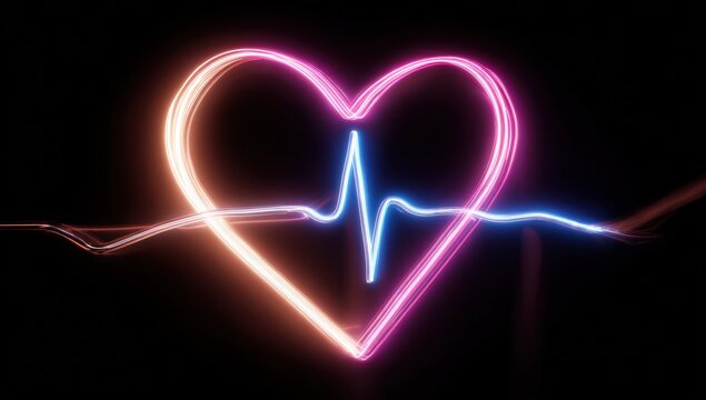 Neon heart with EKG line - Powered by Adobe