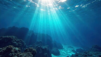 Fototapeta premium Abstract underwater soundscape, deep ocean waves, tranquil blue hues, mysterious depths, echoing ambience, peaceful underwater world, calming sounds of the sea , sea, ripple