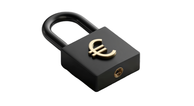 A black padlock with a gold euro symbol