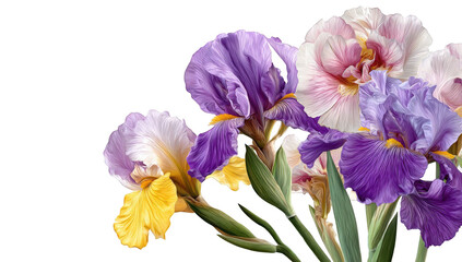 Vibrant iris blossoms in pastel hues