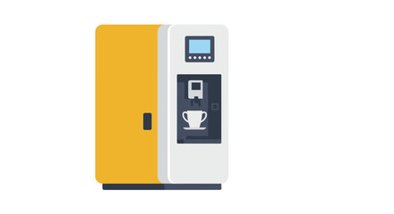Modern coffee machine with yellow accents and digital display on white background