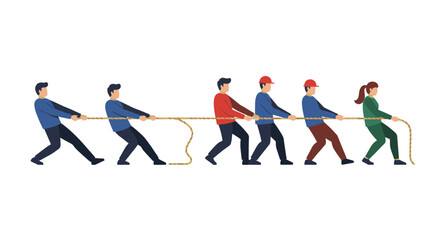 Obraz premium Teamwork challenge: diverse group playing tug of war in flat design