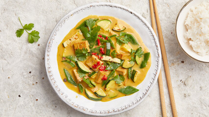 Tofu vegetables with spicy yellow sauce