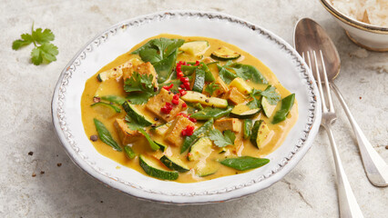 Tofu vegetables with spicy yellow sauce