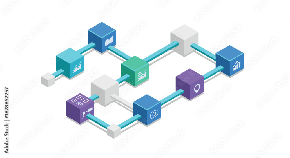 Poster isometric blockchain technology with business and finance icons