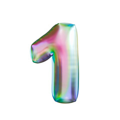 Tricolor gradient holographic metal font Number 1 ONE 3D