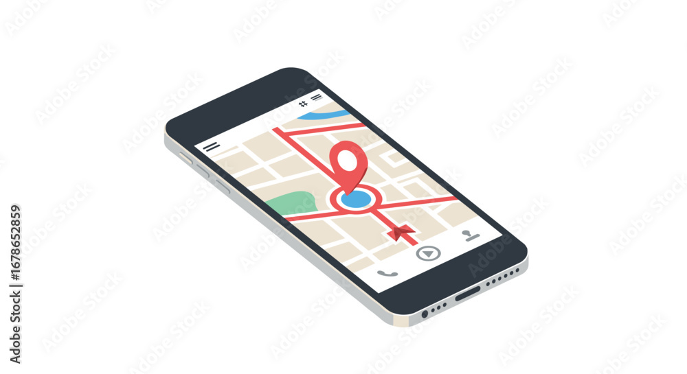 Fototapete modern smartphone with navigation app displaying location pin on map