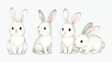 watercolor cute white rabbit collection