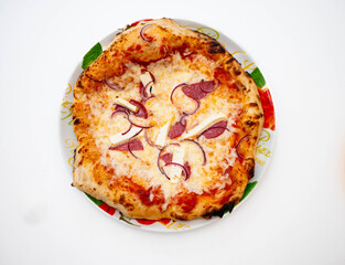 Delicious Homemade Pizza with Salami and Red Onions