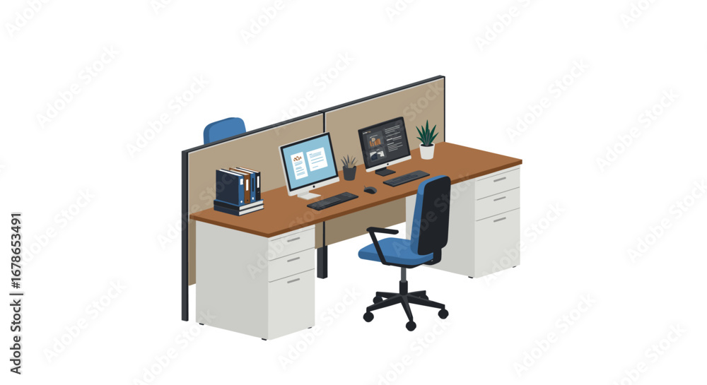 Aufkleber isometric office workspace with dual desks and computers