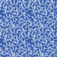 Seamless pattern with anchor. Sail strip. Sailing. Repeated sea anchors. Marine prints.