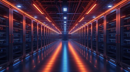 Fototapeta premium Modular Data Center Design, Rows of Prefabricated Container Units, Servers in a Data Center, Hi-Tech Data Center Server Room, created with generative ai