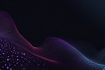 Abstract digital wave with glowing dots. Deep hues of purple and magenta