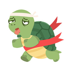 Cartoon Turtle Exhausted After Race