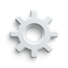 Simple white gear icon symbolizing mechanical precision and engineering.