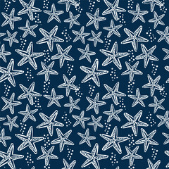 marine stars texture print pattern. Blue background