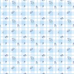 Seamless blue plaid with flowes texture print pattern