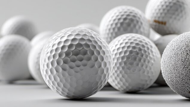 On a table, there exists a stack of perfectly arranged white golf balls