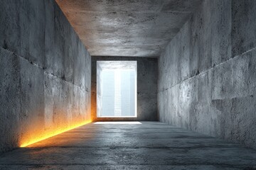 Empty concrete tunnel, bright window