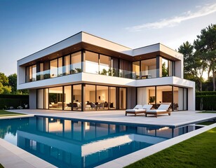 Modern house with pool. Exterior view