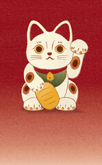 浮世絵の招き猫イラスト_2026年お正月のシンプルでおしゃれな年賀状_縁起物を描いたかっこいい背景素材