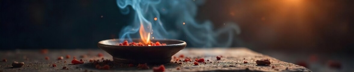 Close-up of incense burning, releasing a fragrant smoke, evocative of prayer and spiritual devotion The soft light enhances the mystical atmosphere , zen, hope, sensory experience