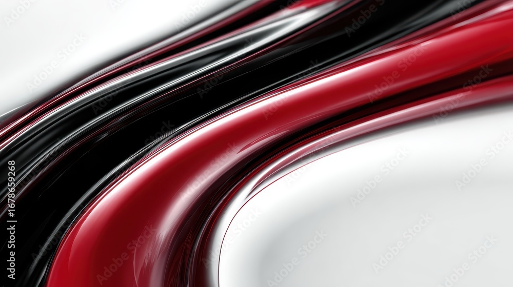 Aufkleber fluid red and black lines swirling dynamically across white surface, generating vibrant abstract vis