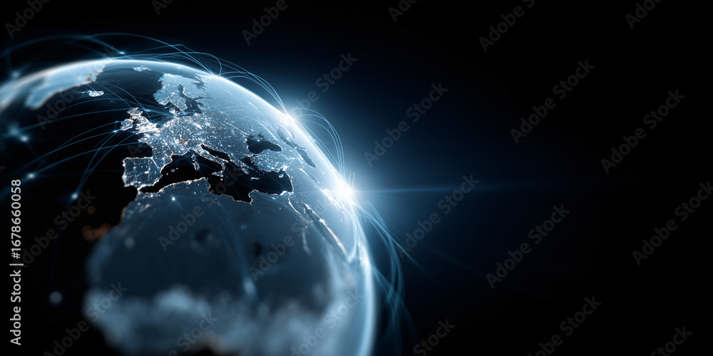 Aufkleber a captivating view of earth from space with network connections visible, representing global connect